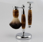 Good quality wooden straight shaving razor 3 blades with shaving brush kits